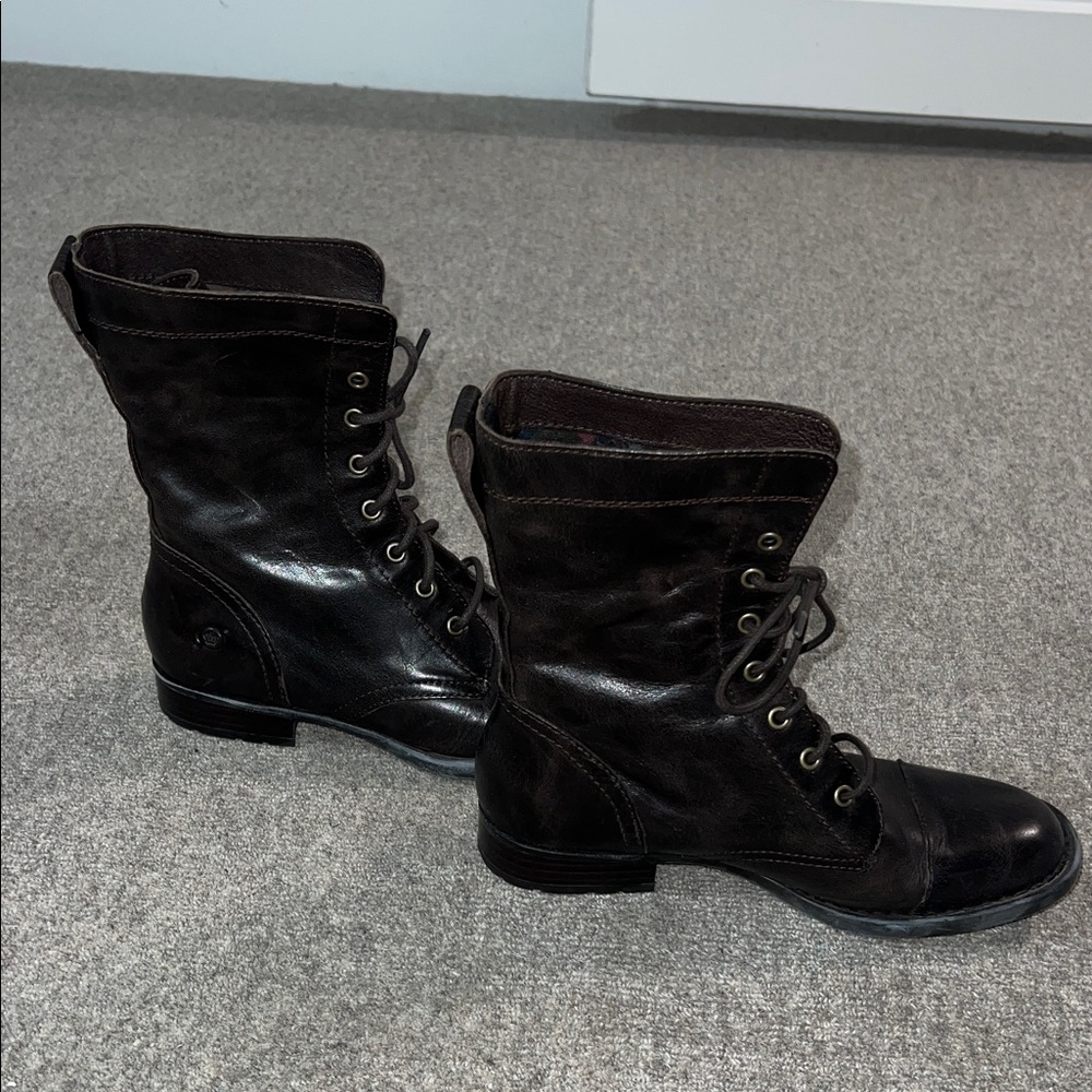 Born Black Leather Combat Boots - Picture 2 of 6